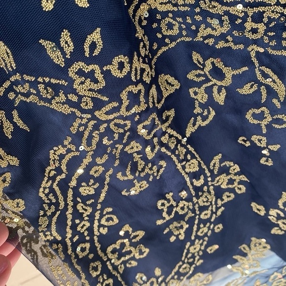 Coldwater Creek dress tulle bead‎ & sequins detail lined size 8 blue & gold - Picture 4 of 7